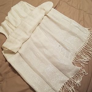 White and silver metallic scarf/wrap/shawl